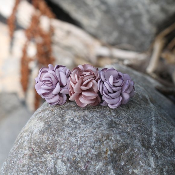 Handmade Satin Pink Rose Flower Lavender Beautiful Hair Barrette Clip for Her - Picture 5 of 11